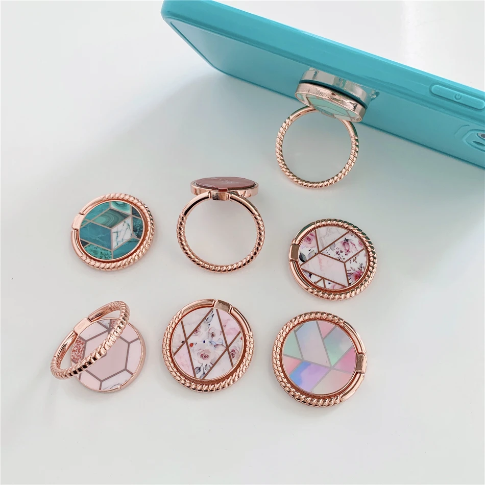 Luxury Marble Flower Metal Finger Ring Mobile Phone Smartphone Stand Holder For iPhone 12 Huawei Samsung cell Smart Round Holder