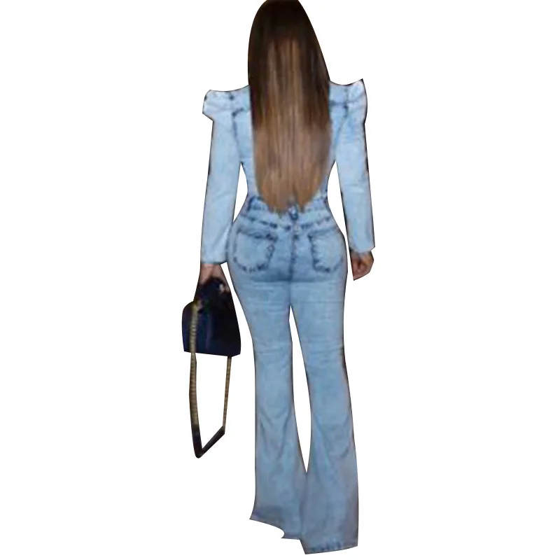 

2021 summer new denim wash water fashion casual slim bodysuit