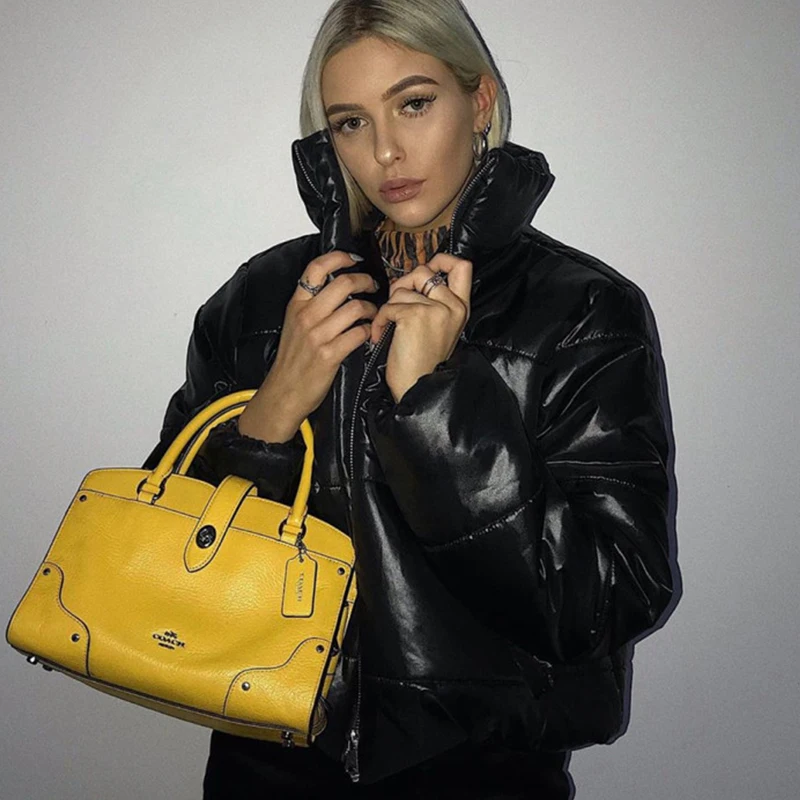 

Однотонный женский пуховик типа парка, зимнее пальто, осень 2019, теплая кожаная длинная куртка на молнии