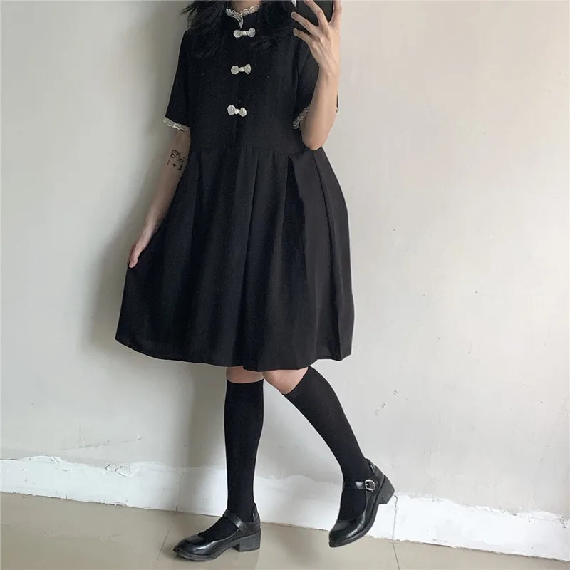 Винтажное шифоновое платье на пуговицах для девочек-подростков летнее Харадзюку