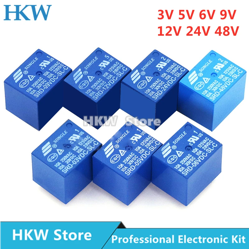 5pcs Relay SRD-03VDC-SL-C SRD-05VDC-SL-C SRD-06VDC-SL-C SRD-09VDC-SL-C 3V 5V 6V 9V 12V 24V 48V 10A 250VAC 5PIN Relays Relais |