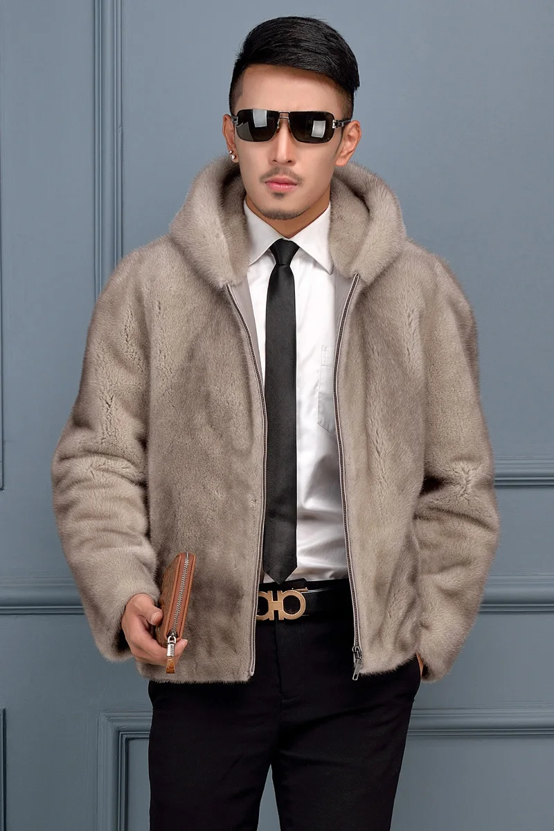 Шуба мужская из натурального меха норки зимняя короткая норковая шуба с