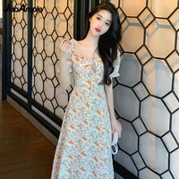 summer dress 2022 new vintage floral long skirt womens casual sexy light dresses french elegant party skirts female clothing