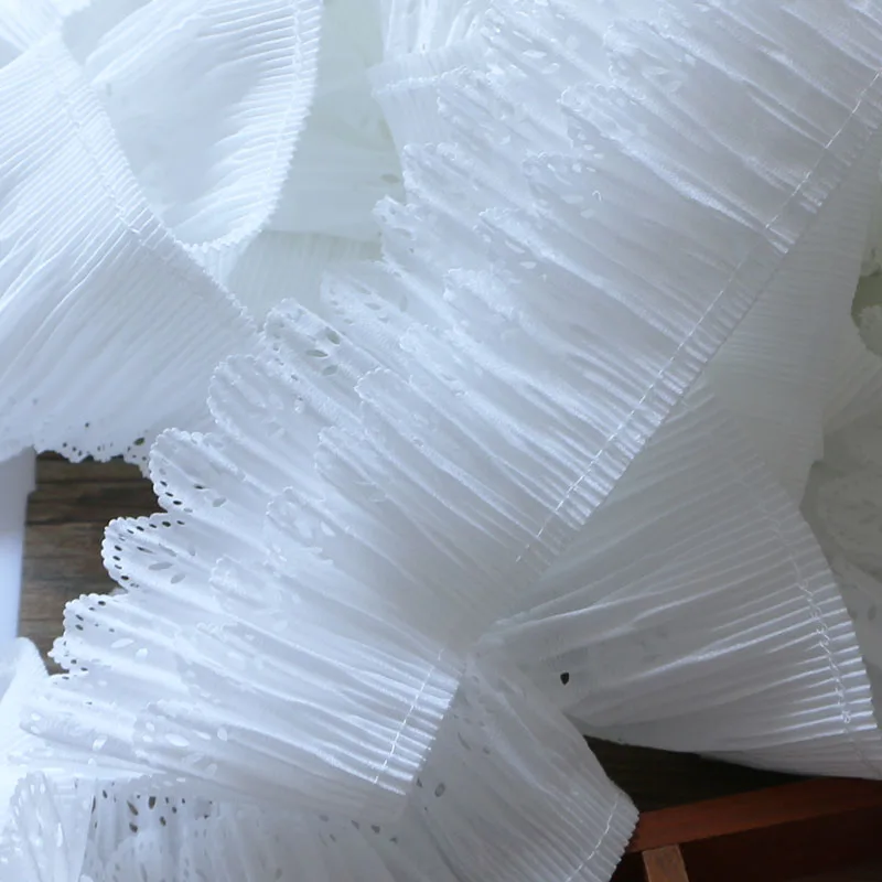 2 YARD DIY 8 cm wide double layer white pleated laser cut out collar cuffs and hem lace accessories | Дом и сад