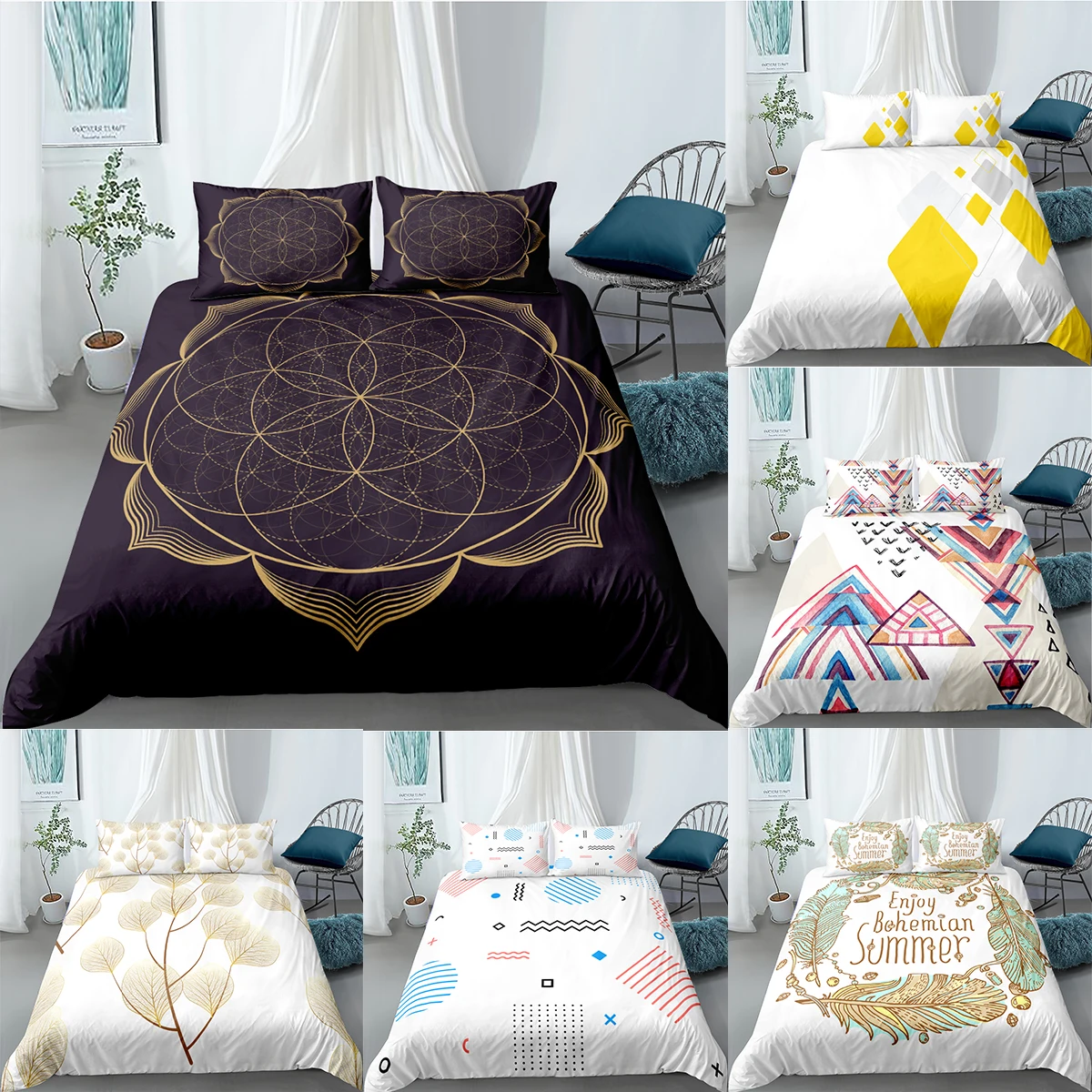 

Модные комплекты постельного белья 2/3 шт. лист с геометрическим узором, пододеяльник, наволочки для подушек, двойная королева Размеры Стёга...