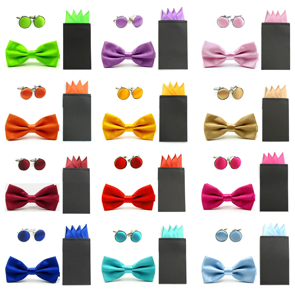 Мужчины твердые галстуки-бабочки предварительно сложенный 4 точечный платок