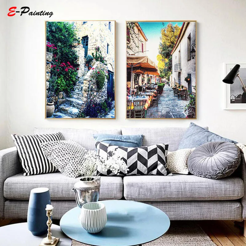 Фотография с голубыми дверями Греция печать бугенвиллы настенное искусство