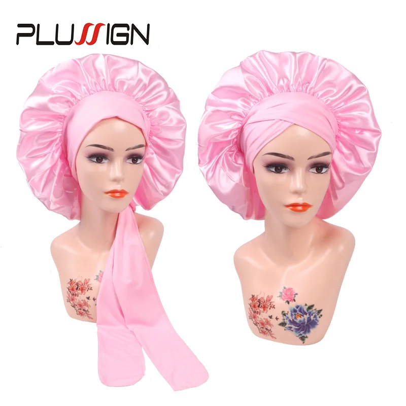 Wholesale 5Pcs Women Satin Bonnet With Wide Elastic Band Comfortable Silk Bonnets For Curly Hair Sleep Hair Hat Bonnet For Braid
