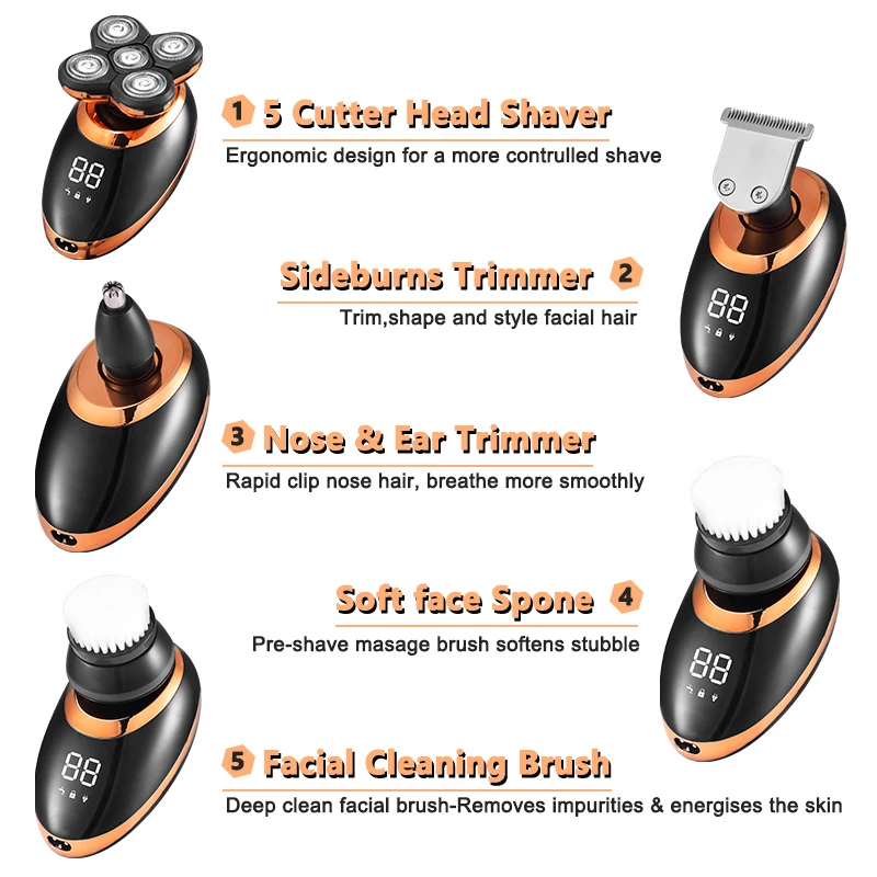 

Wet Dry Electric Shaver for Men Beard Hair Trimmer Electric Razor Rechargeable Bald Shaving Machine LCD Display Grooming Kit