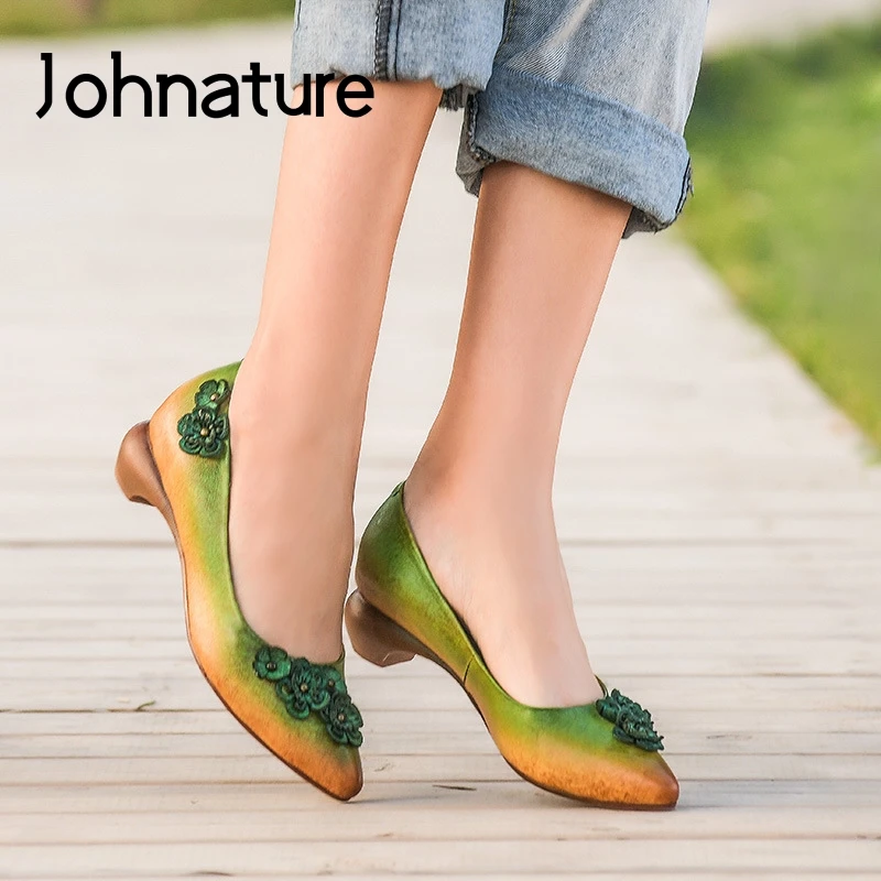 Johnature/туфли-лодочки с острым носком Женская обувь в стиле ретро Новинка весны 2020