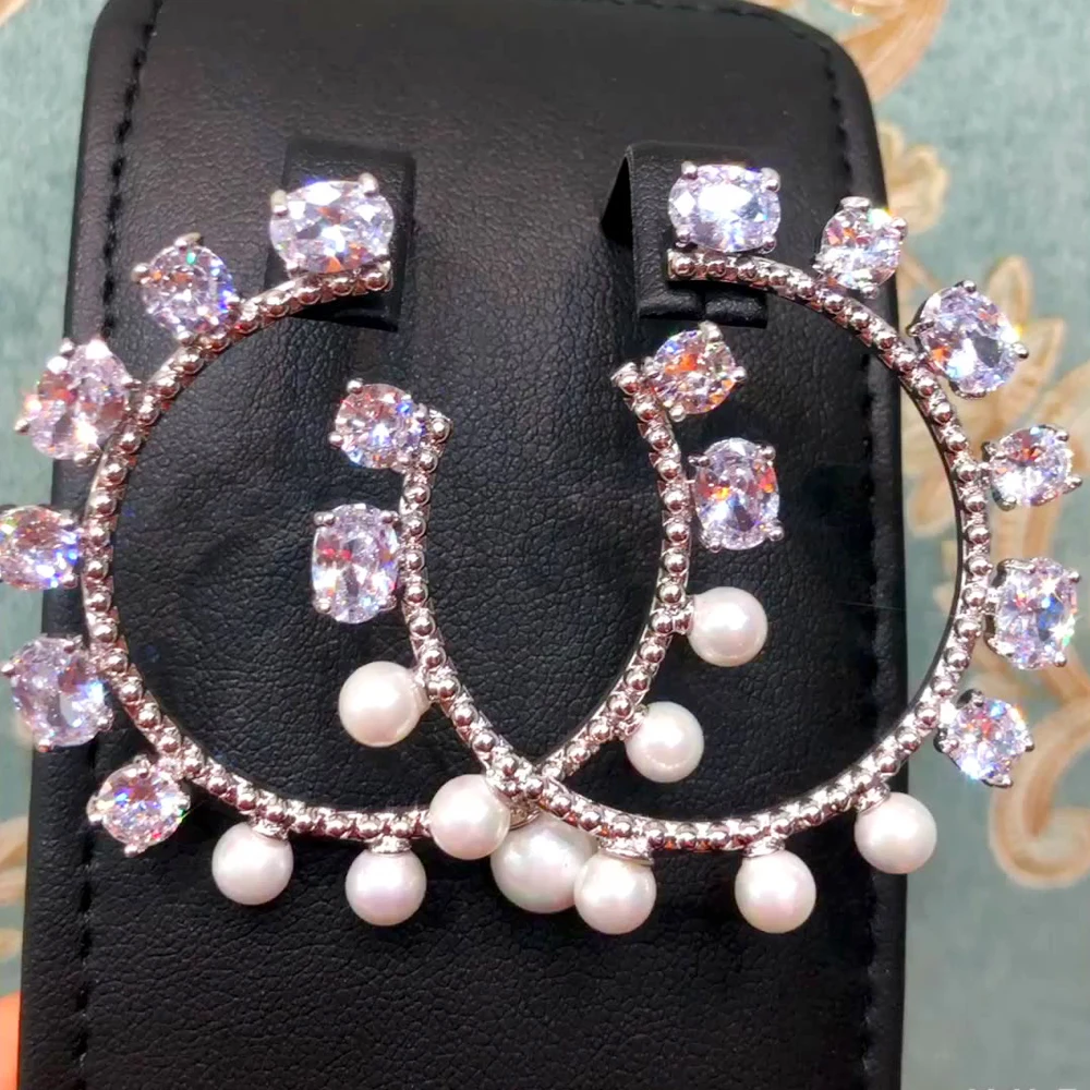 

SORAMOORE Luxury Bridal Wedding Engagement Big Earrings Pearls Crystal Round Shiny Gorgeous Fashion High Quality New Design