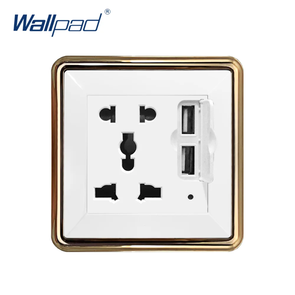 

Wallpad 2 USB 5 Pin Socket Wall Electrical Power Socket Outlet Gold Panel DC 5V 2.4A