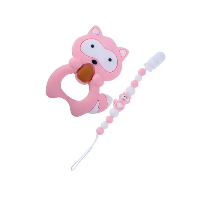 

Cartoon Animal Raccoon Tooth Gel Pacifier Chain Newborn Silicone Nipple Clip Baby Teether Set