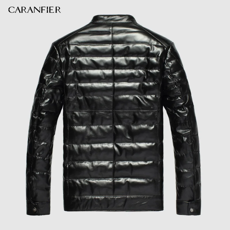 CARANFIER New Men Genuine Leather Down Jacket Brand Slim Sheepskin Coat Winter Stand Collar Warm | Мужская одежда