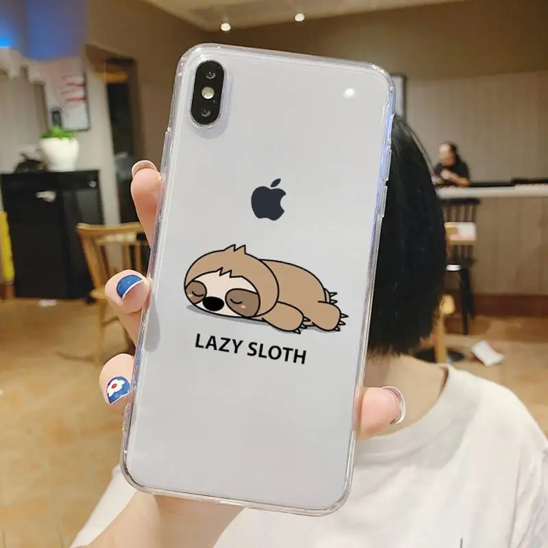 

Cute cartoon animal yoga sloth Phone Case Transparent for iPhone 6 7 8 11 12 s mini pro X XS XR MAX Plus