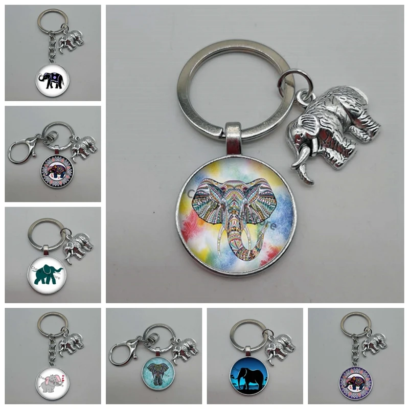 Очарование Слон Стекло выпуклый Круглый Брелок слон брелок партия подарок сумка