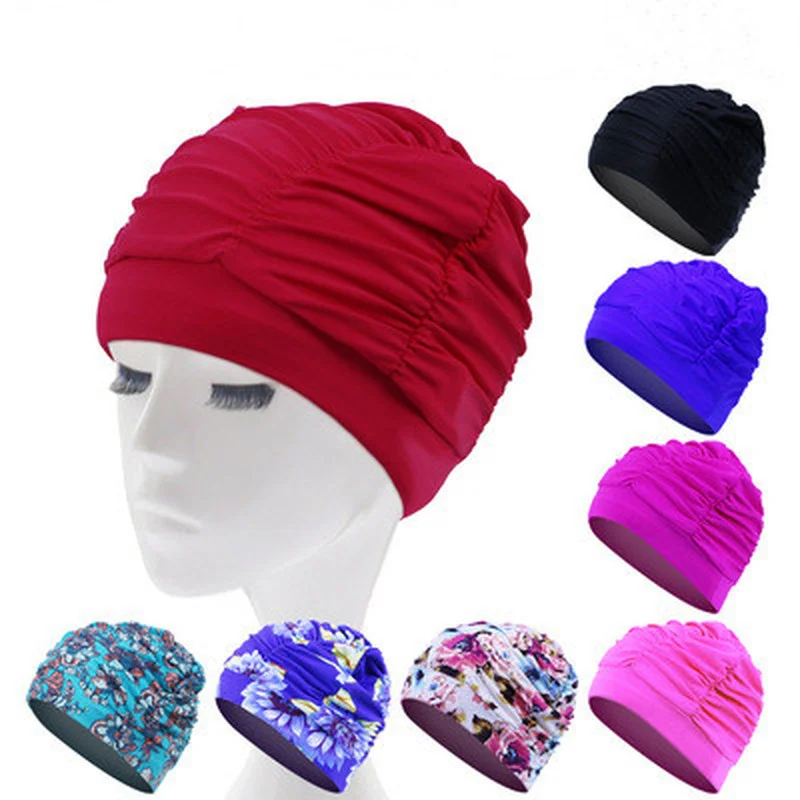 

1Pcs Women Swimming Cap New Elastic Nylon Fabric Protect Ears Long Hair Sports Swim Pool Hat Cap for Female Free Size Swim Hat