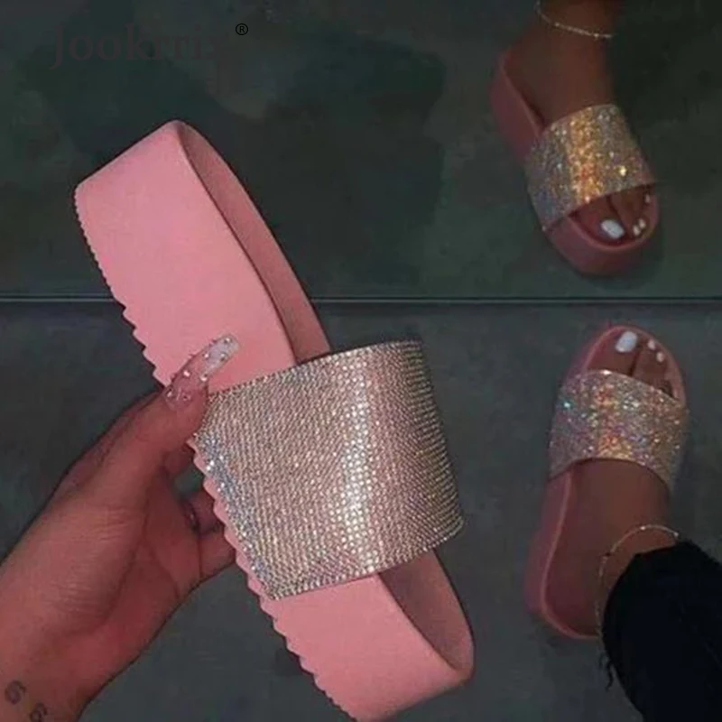 

Jookrrix 2020 Women Summer Female Pu Leather Sandals Women Fashion Rhiestone Slippers Lady Brand Casual Platform Shoes ZS2432