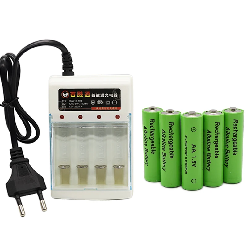 Alalito новым ярлыком 3000 MAH перезаряжаемые батареи AA 1,5 V. Перезаряжаемые Alcalinas drummey+ 1 шт., размер: 4-элементная батарея зарядное устройство