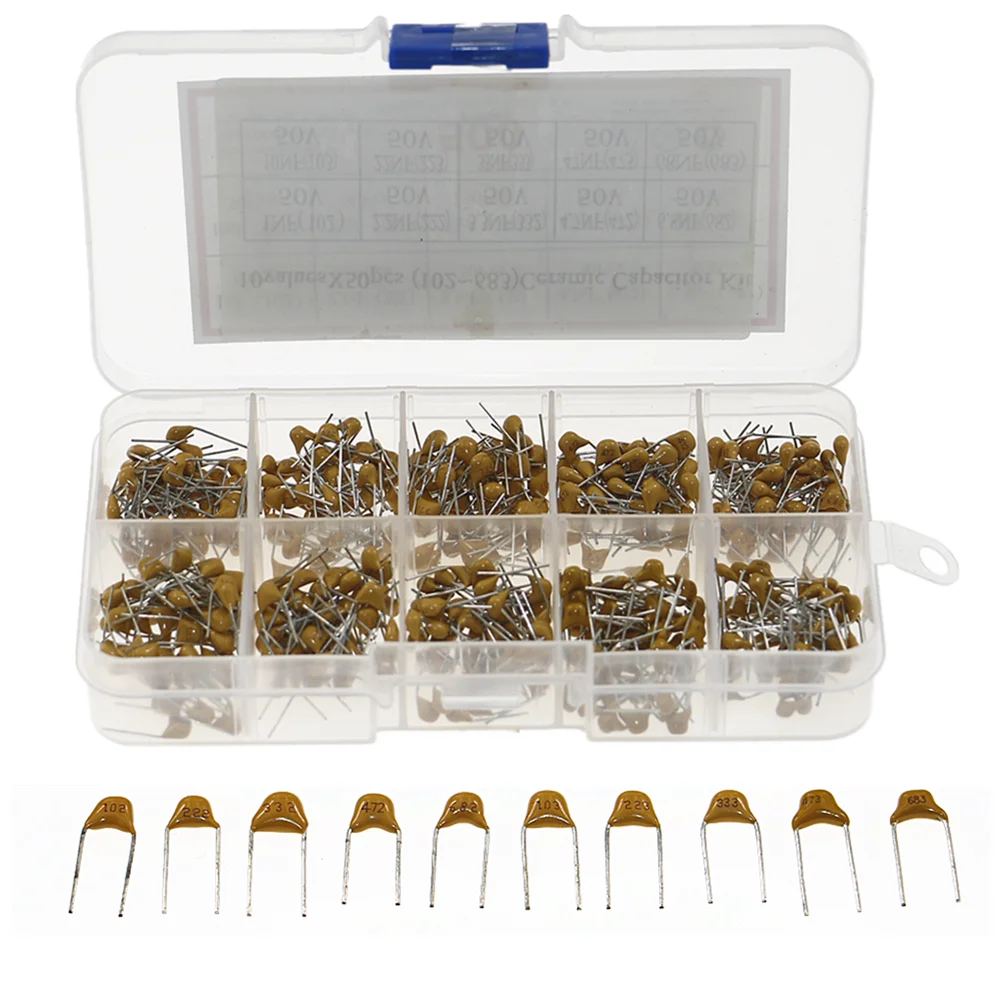 500 шт./кор. 10 значений x50pcs 1nF ~ 68nF (102 683) Многослойные/монолитный Керамика
