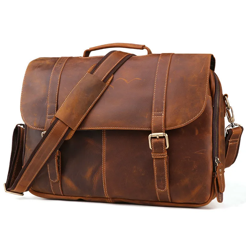 

Zipper & Hasp Business Maleta Genuine Leather Bags Men High Messenger Bag Leather Shoulder Laptop Bag Men Maletines Hombre 15