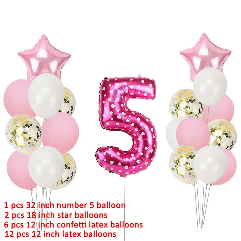 21pcs gold pink 15 шт. розовое золото номер 5 фольги Воздушные шары набор 5-й День рождения украшения для маленьких мальчиков и девочек 5 лет счастливый Декор ко дню рождения розовый синий - Цвет: 21pcs gold pink