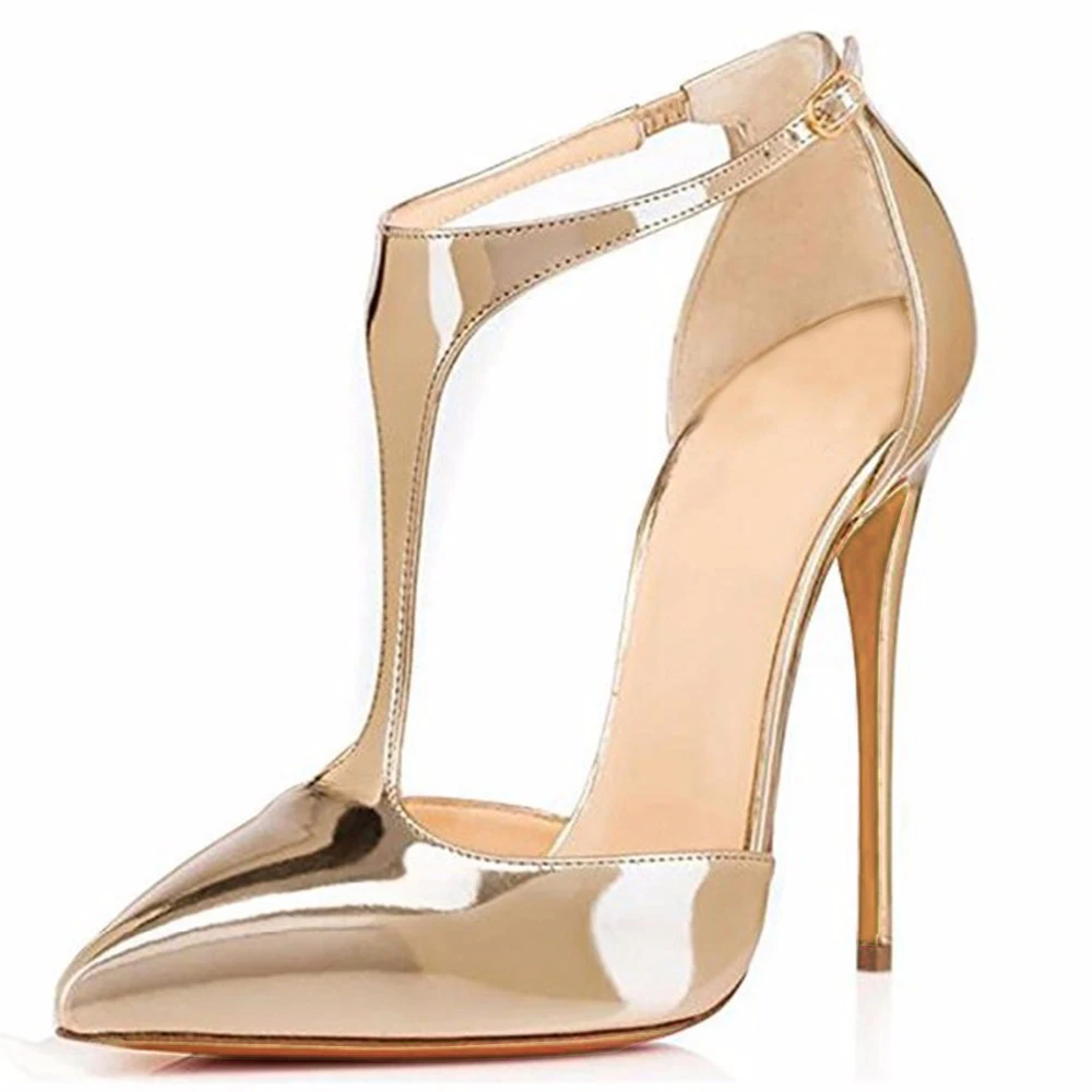 Женские туфли лодочки из лакированной кожи золотистого цвета на высоком каблуке