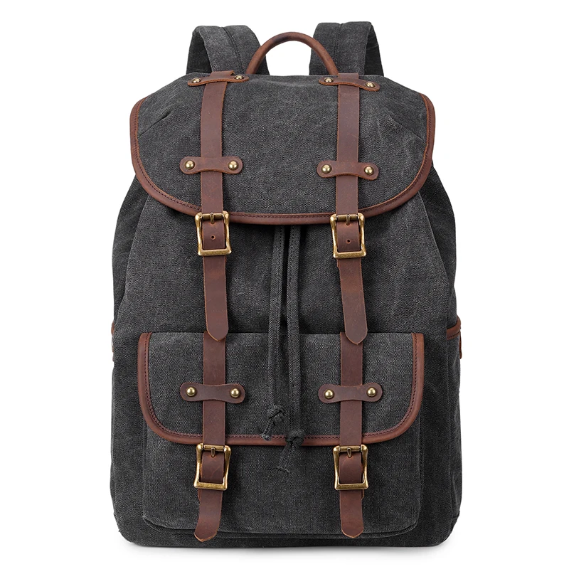 Мужской черный хлопковый рюкзак, винтажный Старый Классический холщовый рюкзак, рюкзак для школы