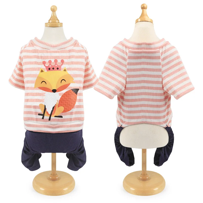 Cute Animals Pet Clothes Dog Outfit For Small Medium Dogs Pajamas Stripe Four-legged Jumpsuit Denim Pants Puppy Costume 10E | Дом и сад