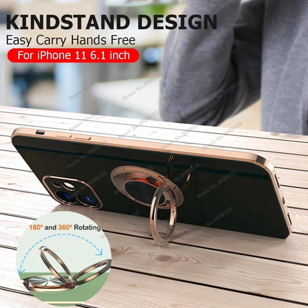 

Luxury Plating Ring Case For iPhone 12 11 Pro Max XS XR X 7 8 Plus SE 2020 Phone11 Soft Silicone Phone Holder Cover funda coque
