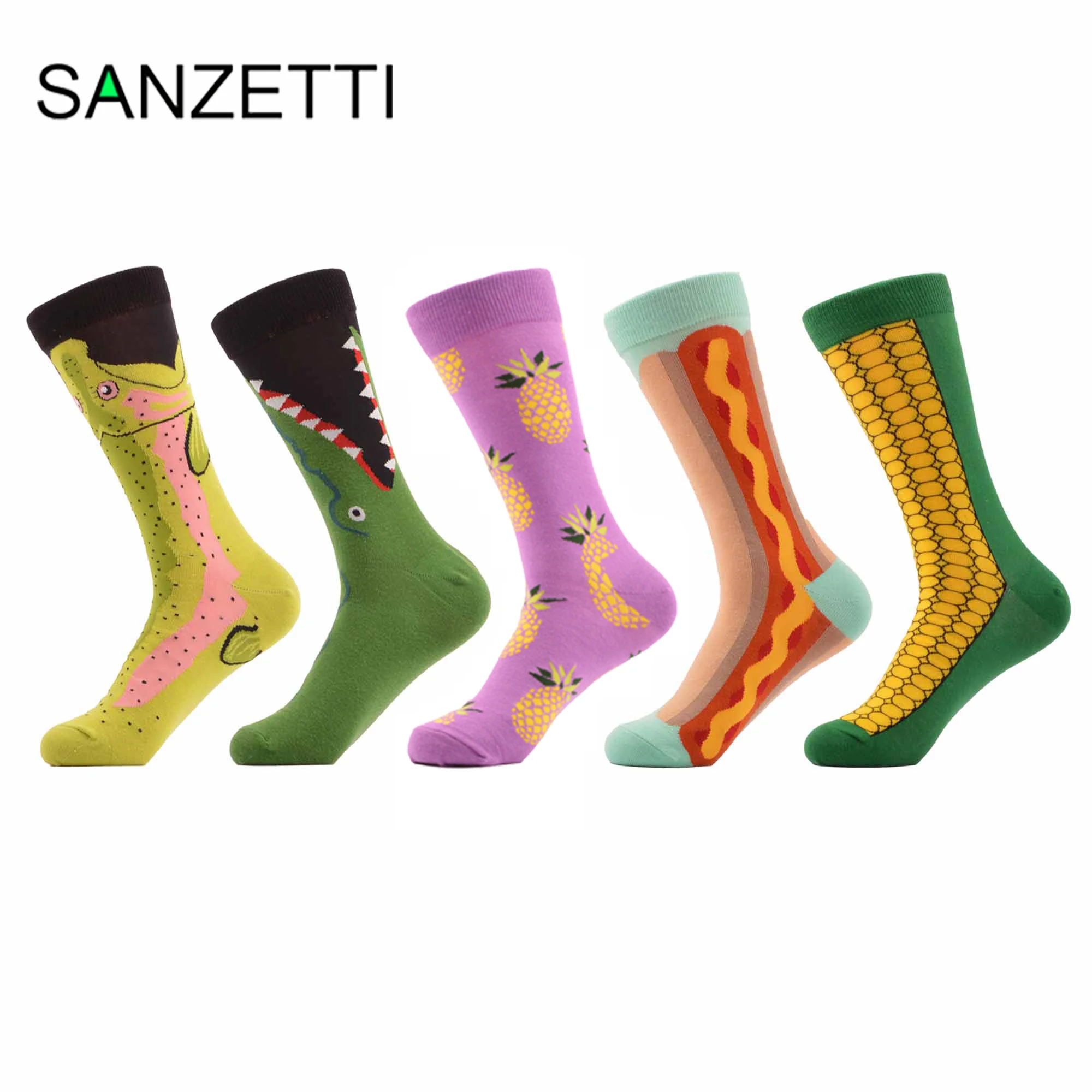 

5 пар/партия, мужские носки SANZETTI, повседневные носки с ярким красочным рисунком фруктов, новинка 2020, носки для платьев, подарок