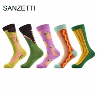 sanzetti 5 pairslot 2020 new happy mens causal socks bright colorful pattern fruit funny novelty dress socks gift wedding sock