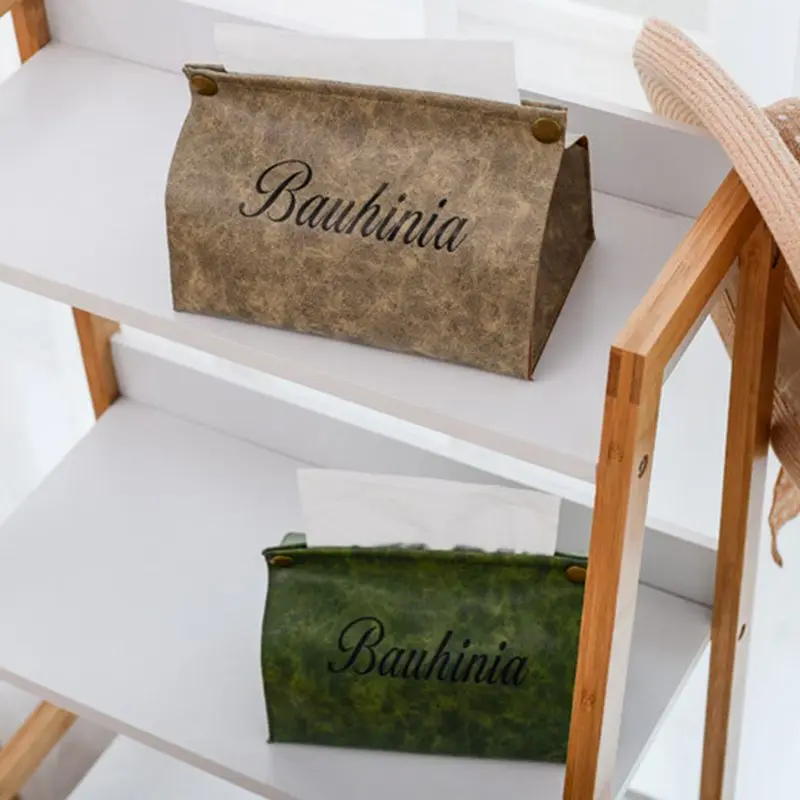 

PU Leather Tissue Box Cover Bag Upgraded Napkin Holder Letter Print Cowhide Tissue Bag Living Room Storage Draw Paper Bag