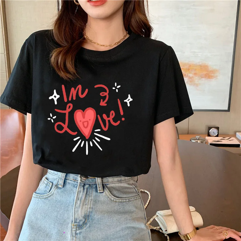 

Design Y2k Aesthetic Vintage T-Shirt For Girls Alphabet Fashion LOVE Heart Cartoon Printed Clothing Causal Regular T-Shirts