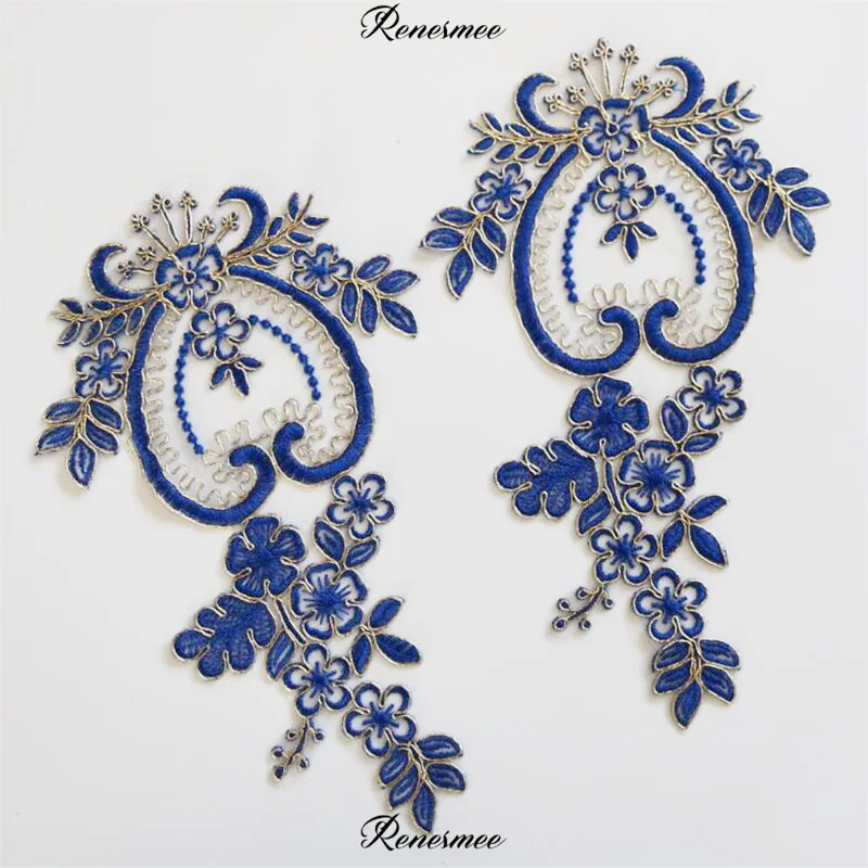 Кружевная нашивка с вышивкой 2 шт. золотые линии цветы для танцевальной одежды