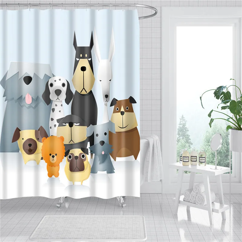 Забавные 3D кошка собака водонепроницаемая занавеска для ванной с Крючки
