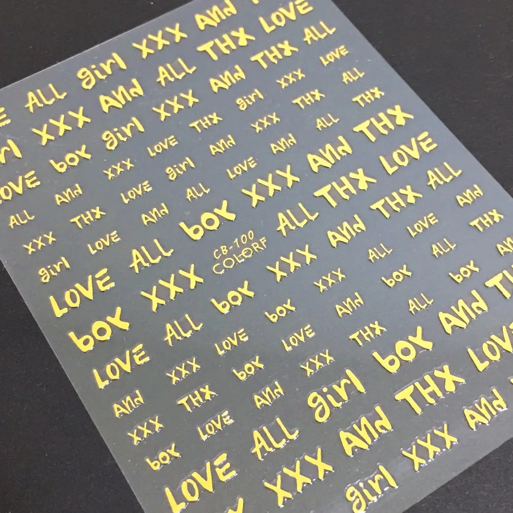 

Newest Golden Lettering Design 3D Self Adhesive Decal Slider DIY Decorations Tips Nail Stickers CB-100