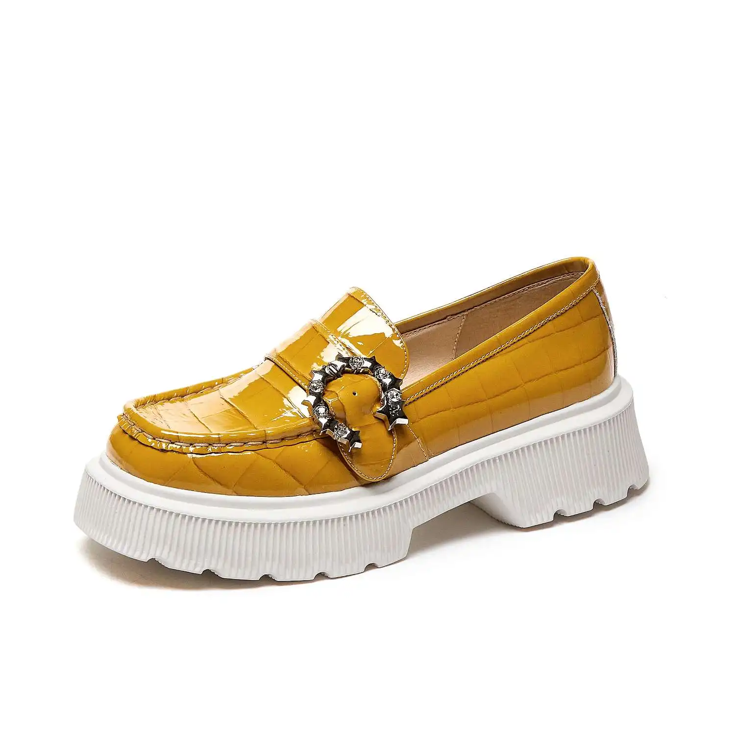 

Krazing Pot natural leather round toe high heels rhinestone decoration young lady streetwear fashion women vulcanized shoes L02