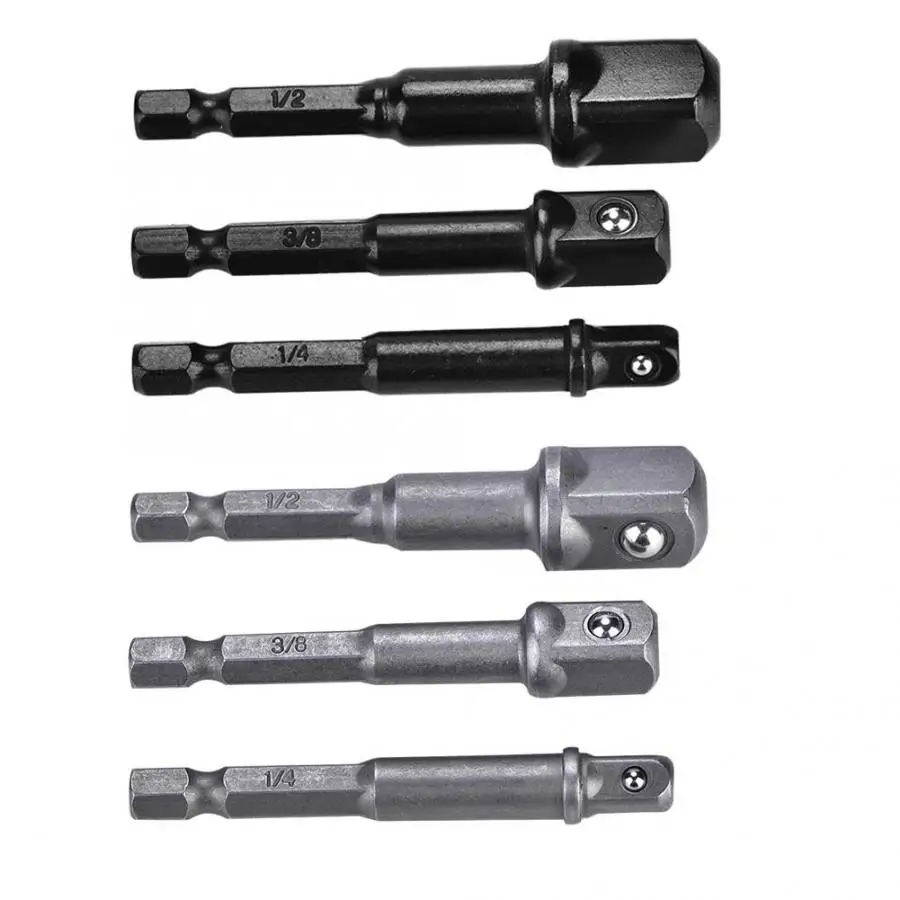Key Type Drill Chunk 3Pcs Socket Adapter 1/4 Hex Shank to 3/81/2 Square Head Bit Driver | Инструменты