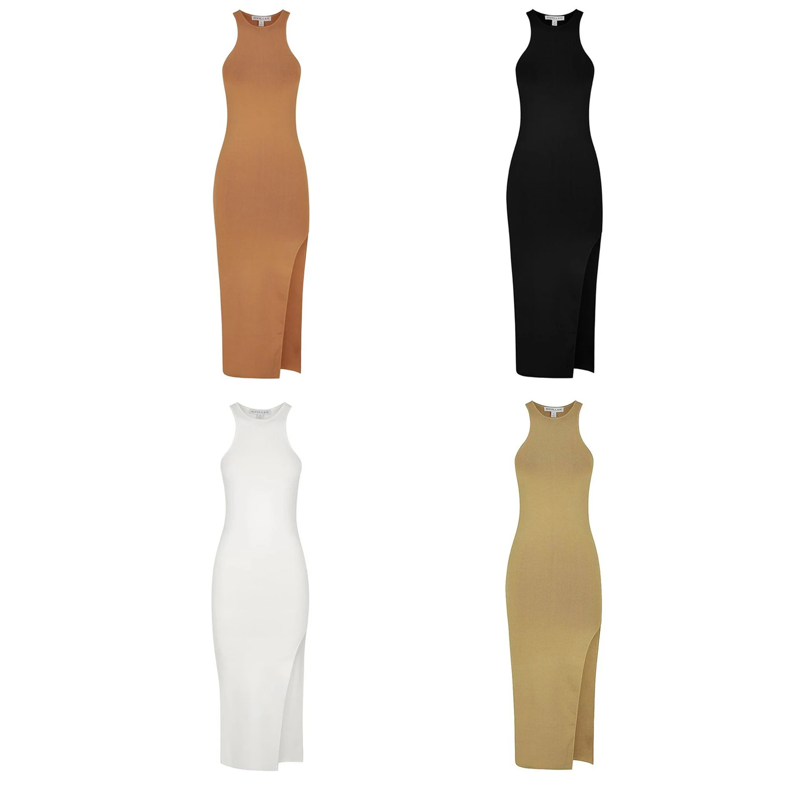

Women Fashion Sleeveless Split Dress Stylish Solid Color Dress for Ladies Female