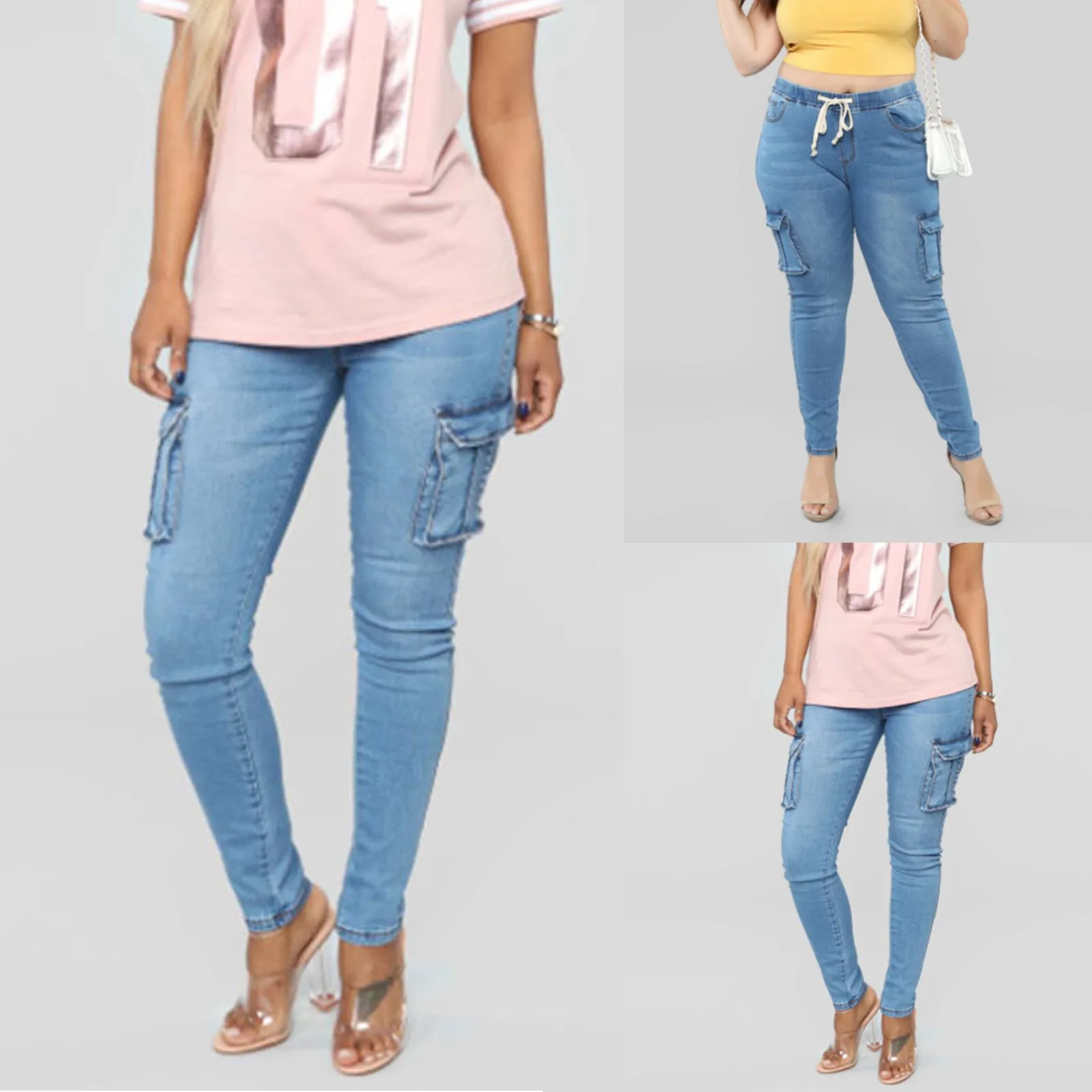 

Women Fashion Daily Hight Waisted Denim Jeans Stretch Tight Slim Pants Length Jeans leggings feet thin harem pants net Mujer