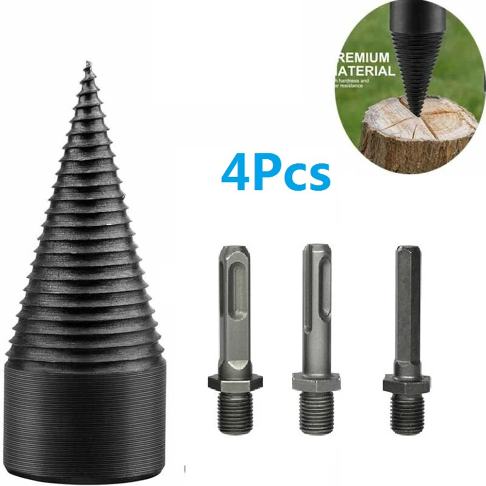 

For Electric Hammer Drill Bit 4pcs 4* 4x Firewood High Speed Steel Wood Splitting Screw Splitting Cone
