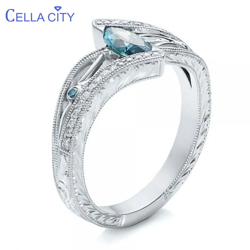 

Cellacity Fashion Luxury Designer Accessories Aquamarine Ring for Women Silver 925 Jewelry 3 colors Hollowing Out Style Banquet