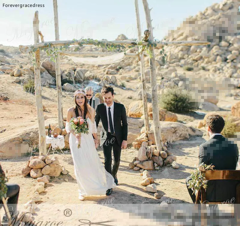 Новый дизайн богемное пляжное кружевное шифоновое свадебное платье длинное в