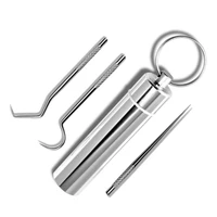 toothpick suit portable stainless steel metal reusable waterproof fork case for travel camping edc accessories