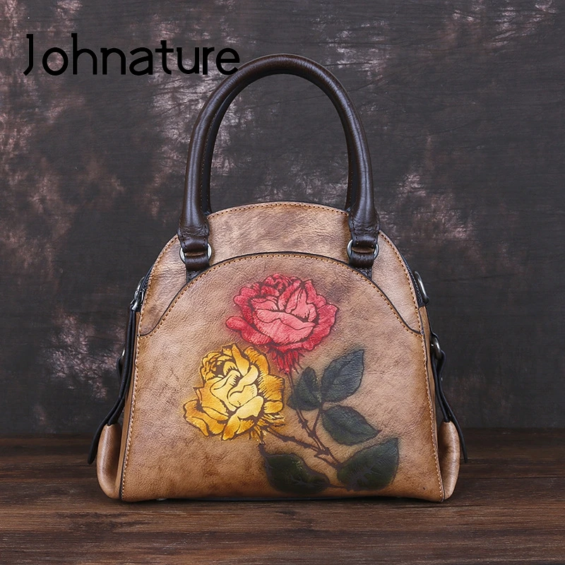 Женские сумки из натуральной воловьей кожи Johnature вместительные через плечо