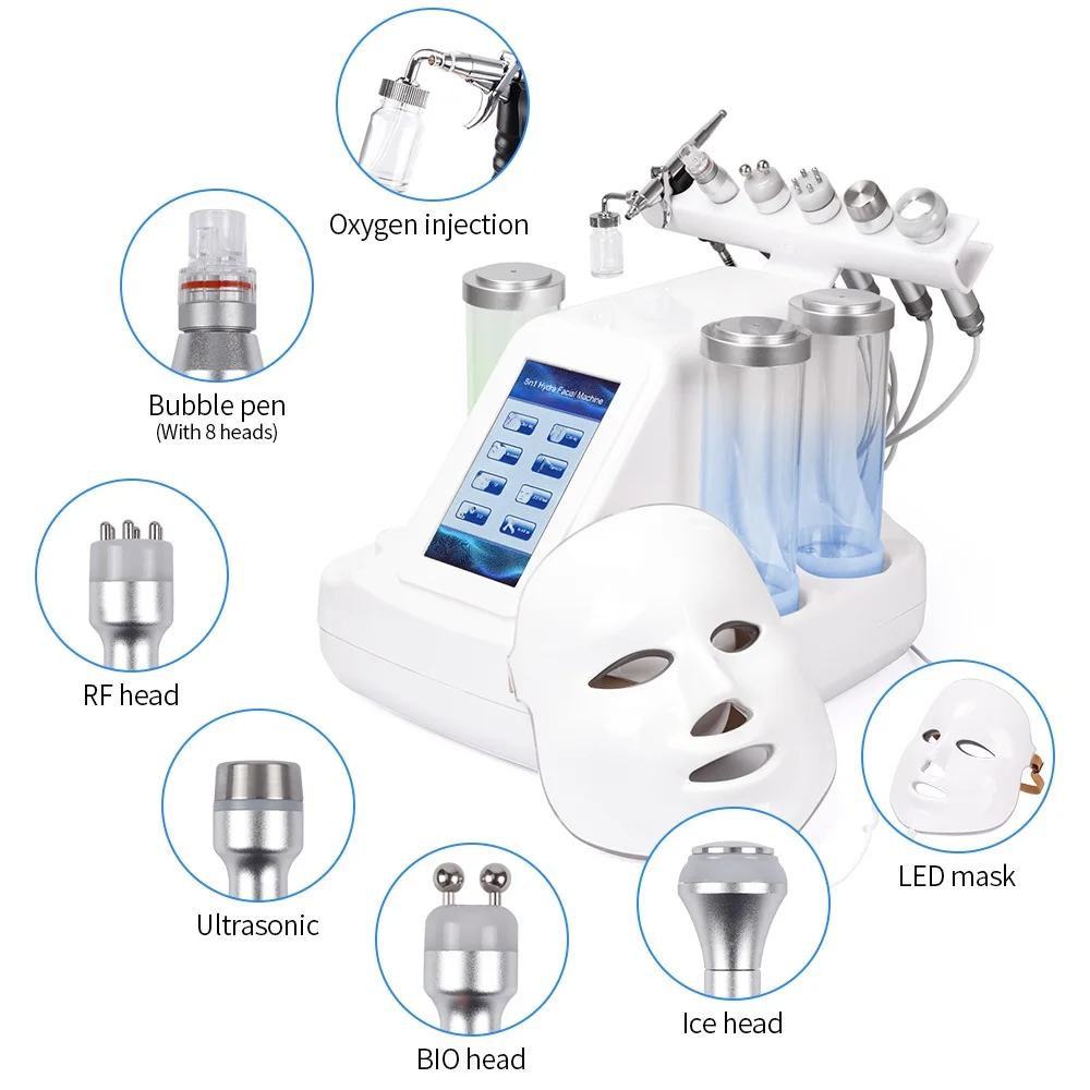 7 in 1 Vacuum Face Cleaning Hydra Water Oxygen Jet Peel Machine Massage Skin Care BIO light RF Small Bubble Beauty Device