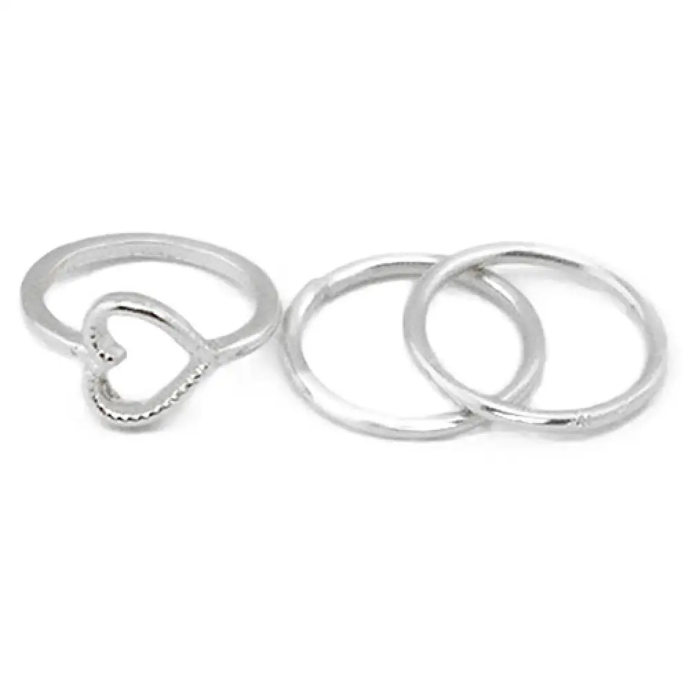 

4Pcs/Set Rhinestone Leaf Heart Above Knuckle Midi Stack Ring Boho Party Jewelry