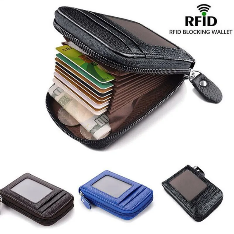 Винтажный Мужской кошелек из натуральной кожи кредитница RFID блокировка молния