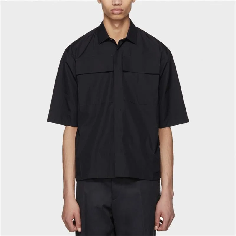 

short-sleeved Tooling shirt OVERSIZE loose front big pockets five-point sleeve summer simple shirt